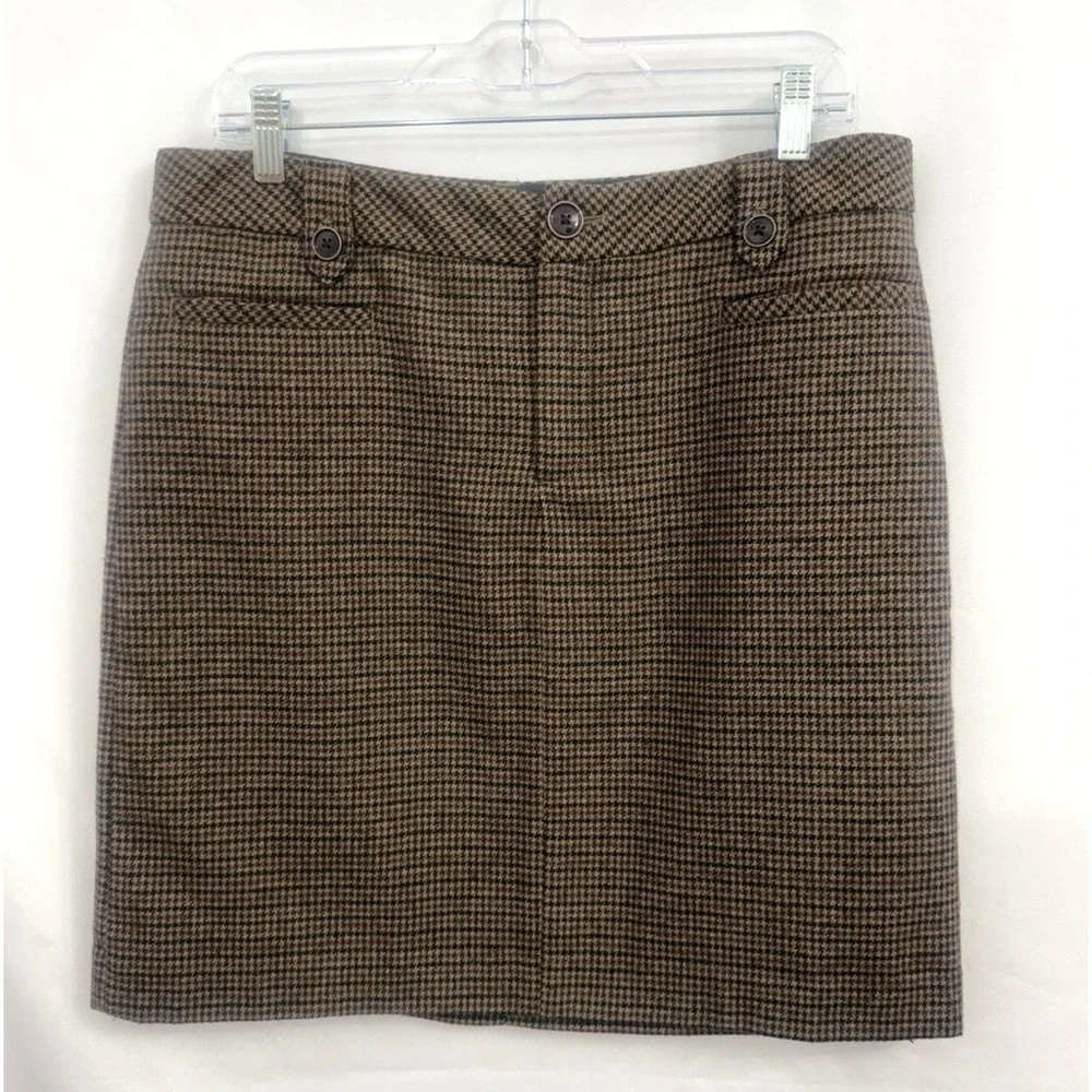Eddie Bauer Wool Blend Brown Houndstooth Skirt Womens Size 10 Lined